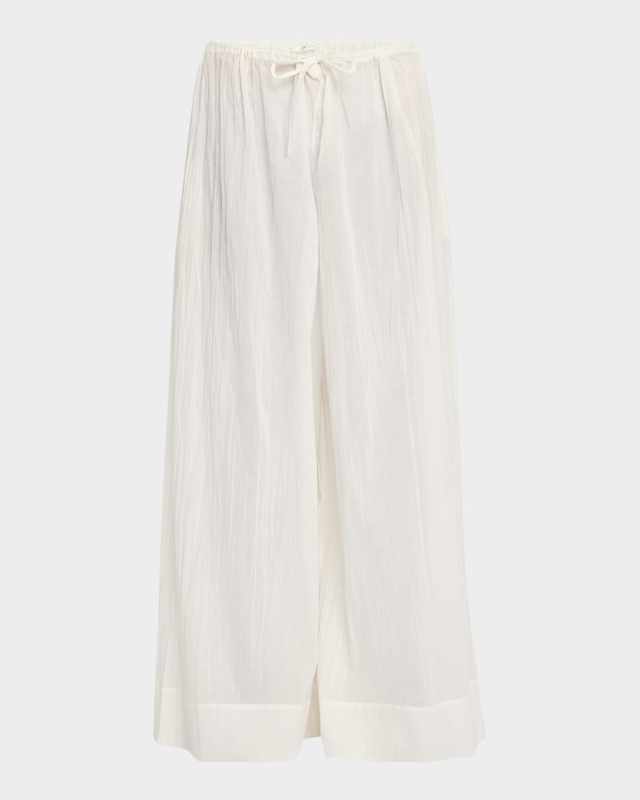 Hypnosta Pleated Cotton Wide-Leg Drawstring Pants